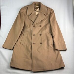 Zero King Mens Vintage 100% Pure Wool Double Breasted Pea Coat Camel Tan 44L‎